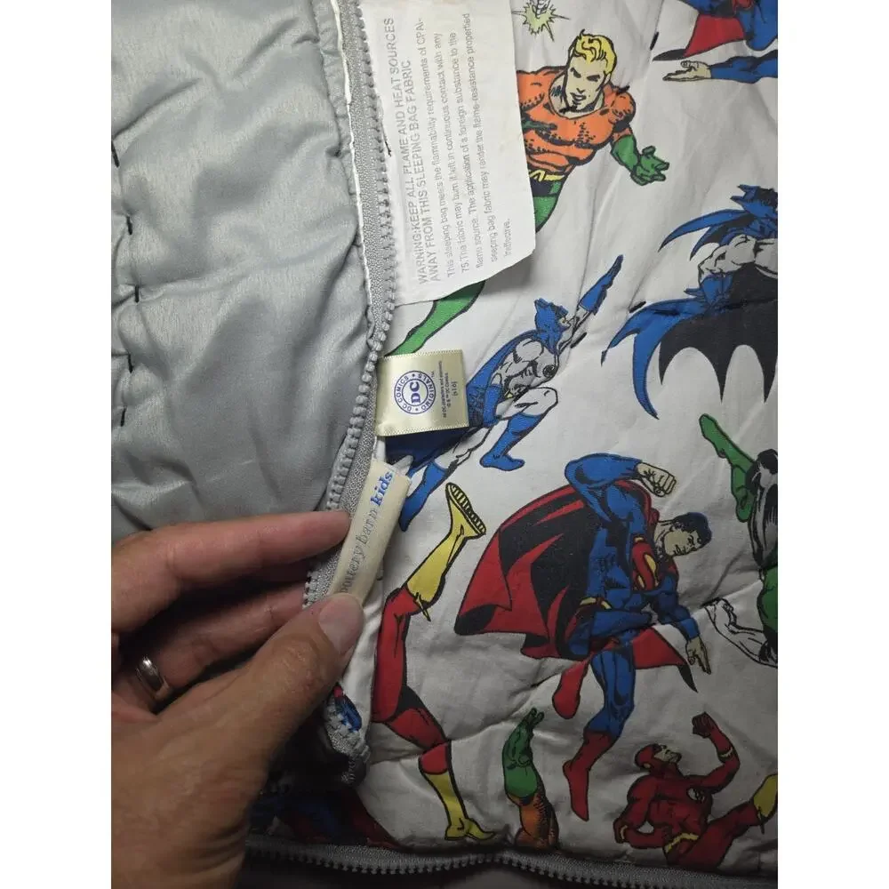 Pottery Barn Justice League Kids Sleeping Bag White Polyester Superheroes 57x26